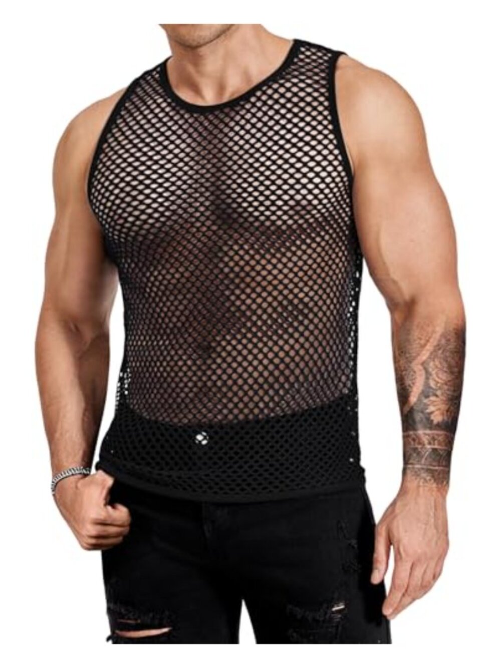 Men's Mesh Fishnet Tank Top Sleeveless See Through Muscle Tee Clubwear Summer